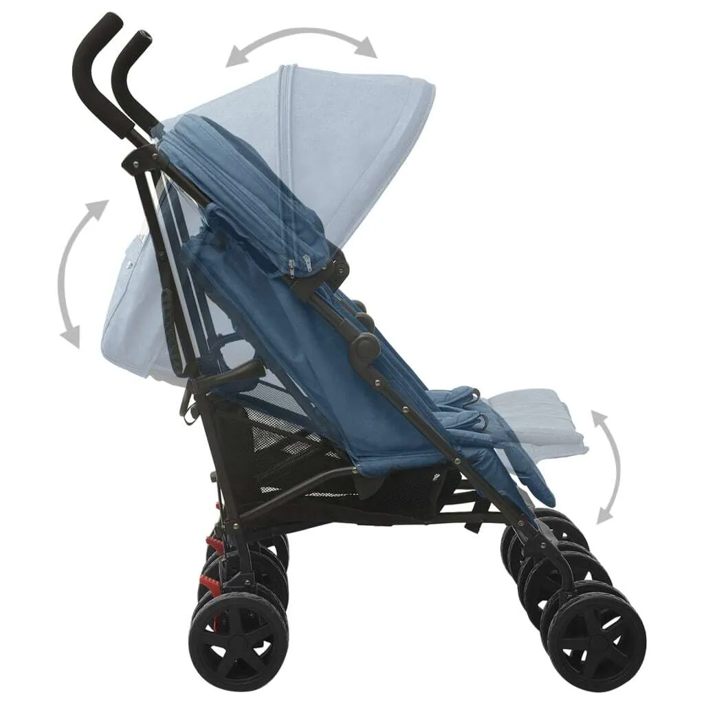 Poussette double côte à côte bleu marine avec châssis acier compact