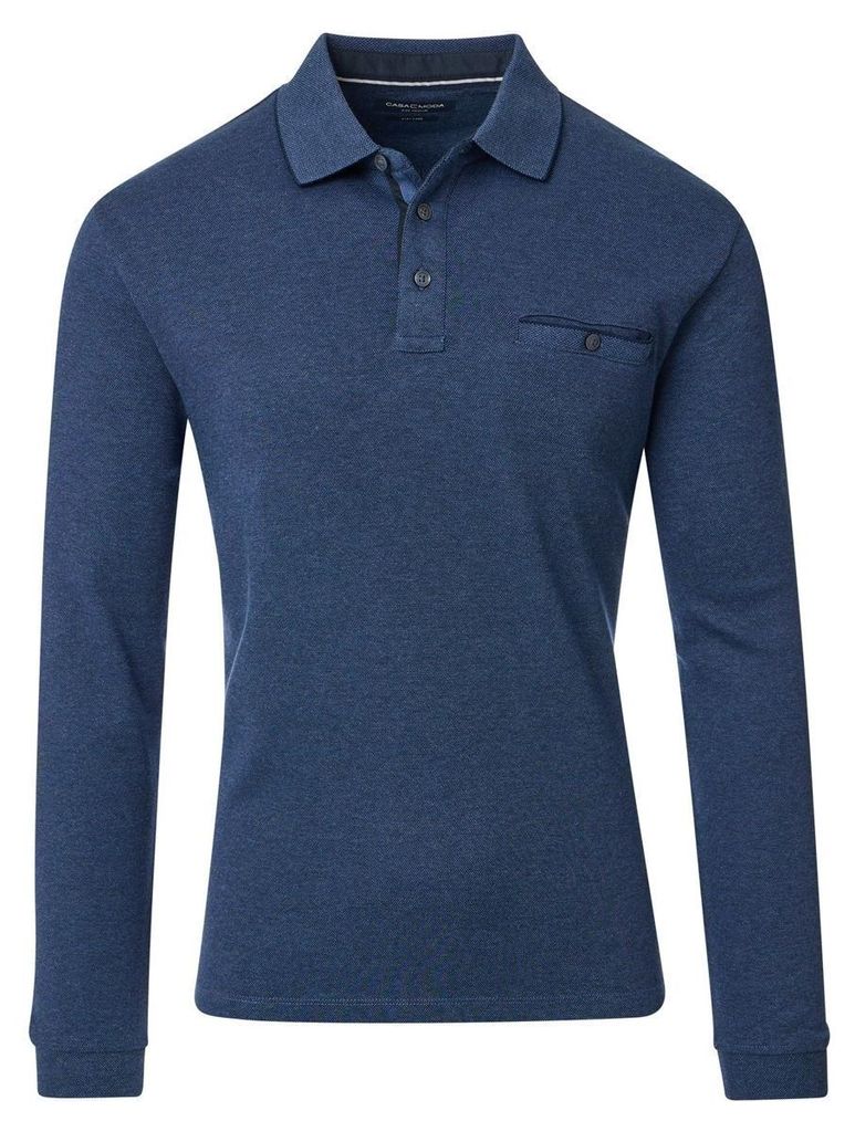 CASAMODA Herren Poloshirt Langarm Polokragen Casual Piqué Blau 4XL
