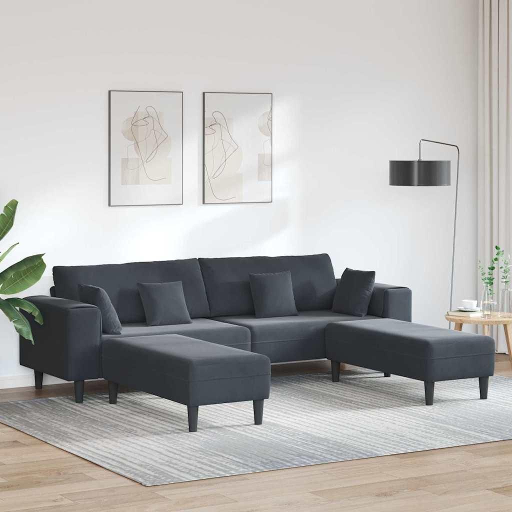 Samt Sofa mit Kissen mit Kissen 3 pcs Dunkelgrau 208 cm Samt, Schlafsofas Design Möbel Neu