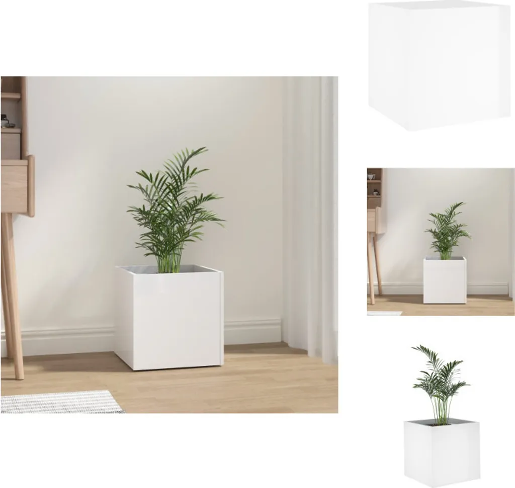 vidaXL Pot de fleurs blanc brillant 40x40x40 cm en bois composite robuste