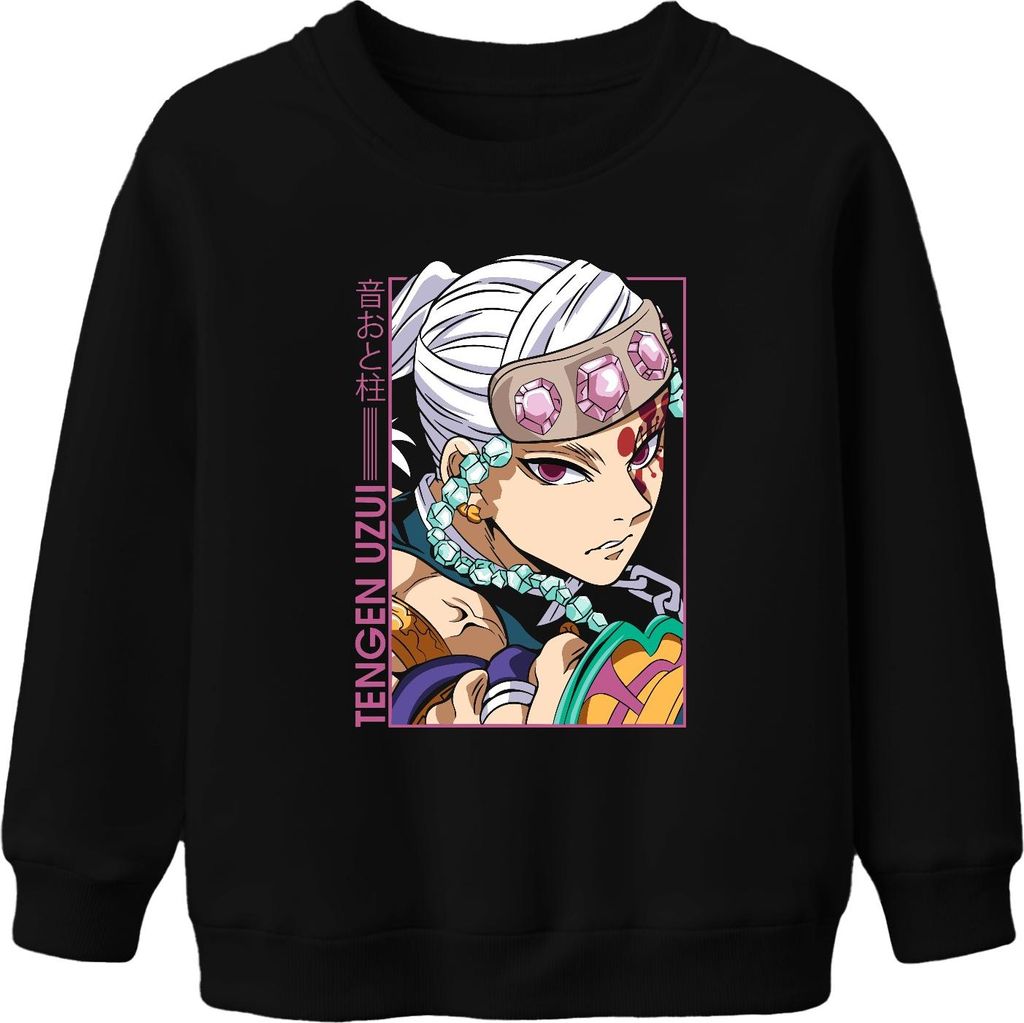 Tengen Uzui Kimetsu no Yaiba Sound Hashira Juwelen Stirnband Glam Uni Kinder Sweatshirt Pullover, Schwarz, 152