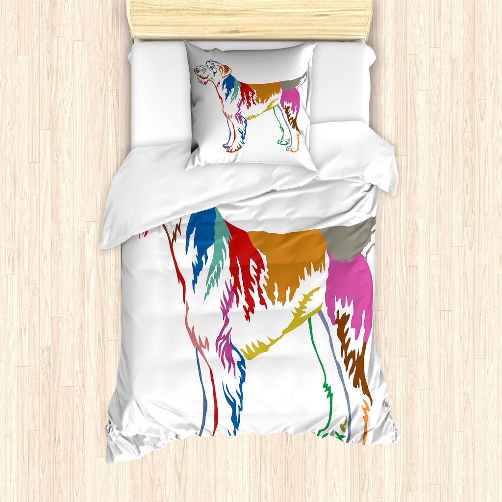 ABAKUHAUS Airedale Bettbezug Set für Einzelbetten, Terrier Schatten Sketch, Milbensicher Allergiker geeignet mit Kissenbezug, 135 cm x 200 cm - 80...