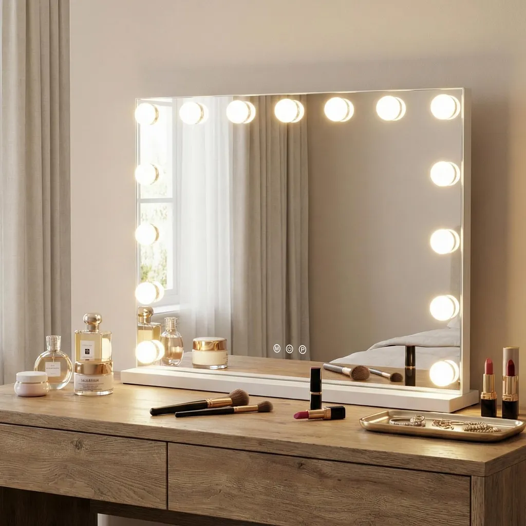 Miroir cosmétique lumineux à poser avec 3 modes de couleur et LED