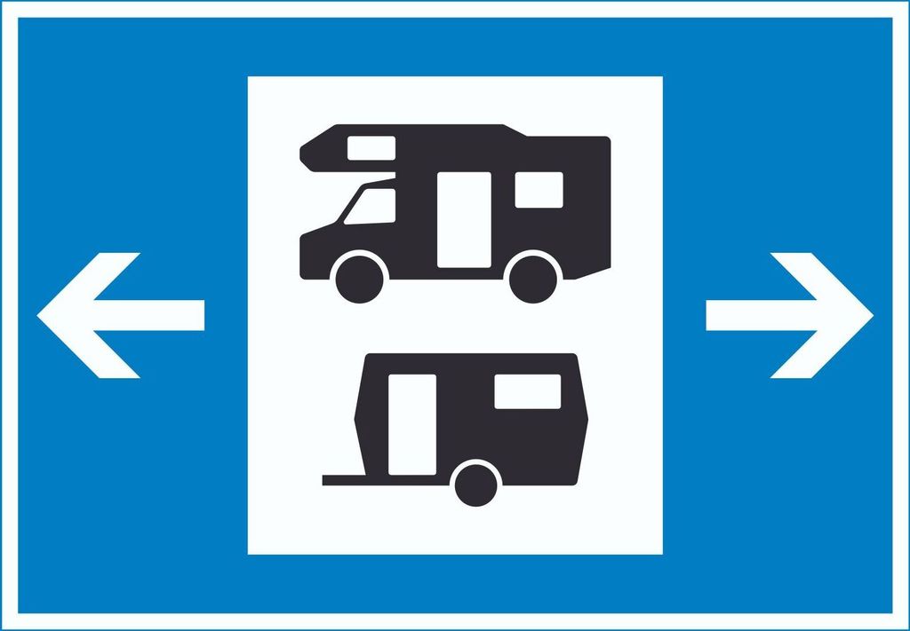 Wohnmobil- und Wohnwagenplatz links rechts Symbol Schild A0 (841x1189mm)