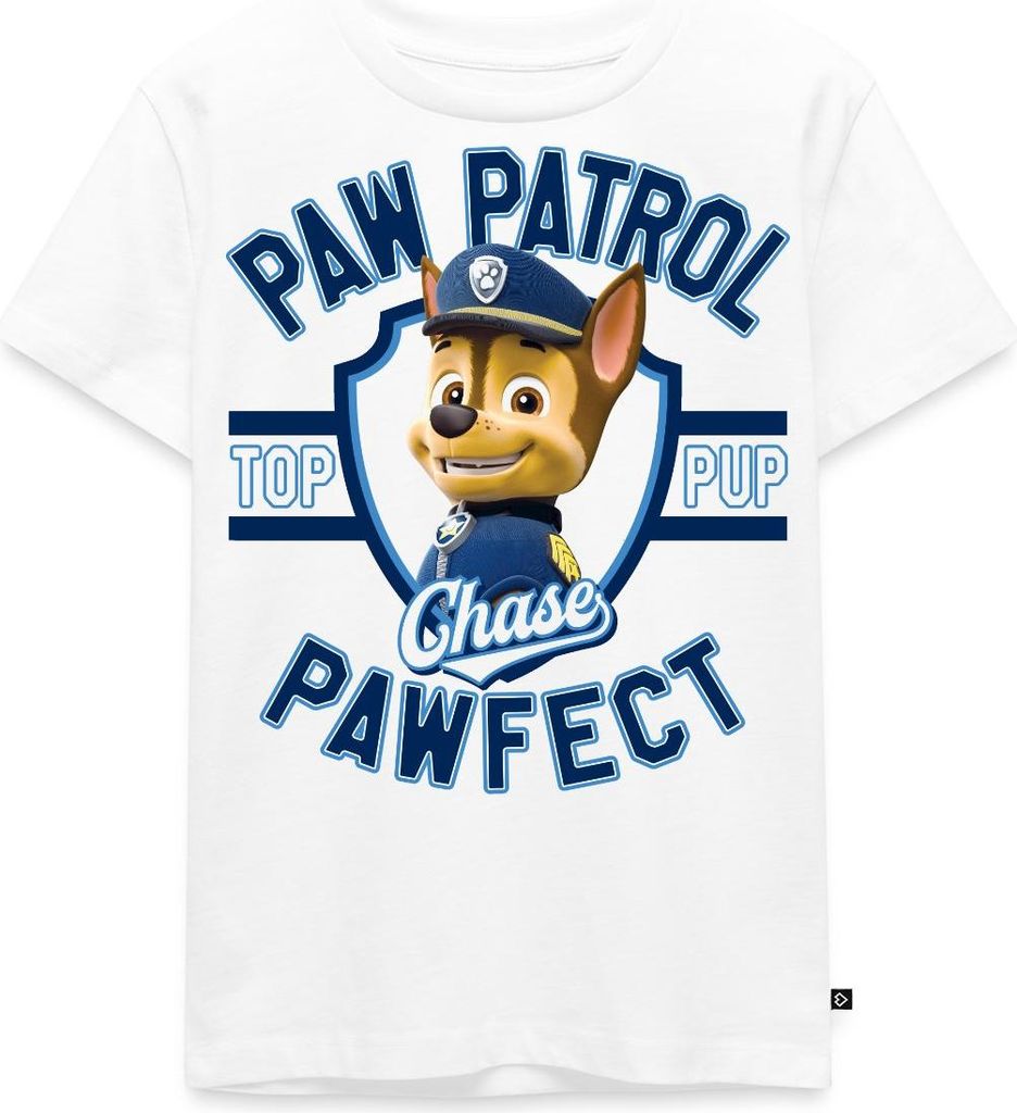 Spreadshirt Paw Patrol Chase Pawfect Kinder Premium T-Shirt, 98/104 (2 Jahre), Weiß