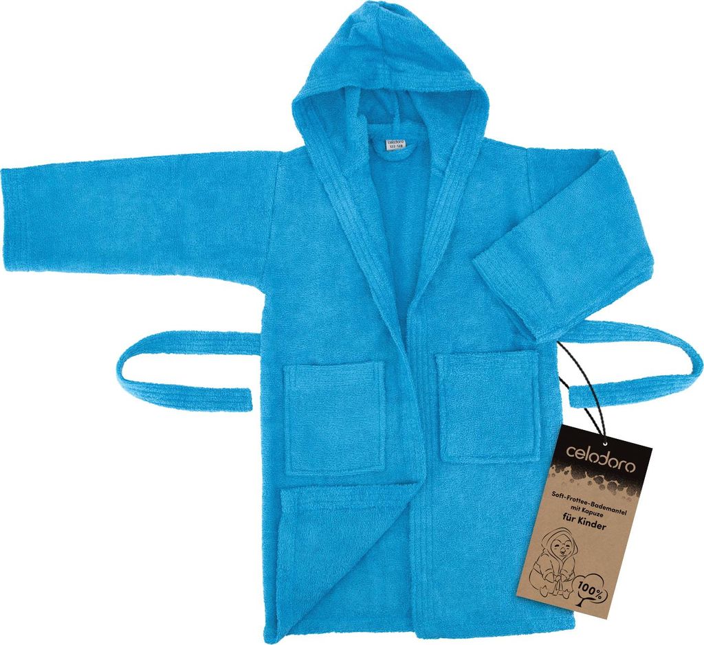 Celodoro Kinder Bademantel mit Kapuze Baumwolle - Blau Produktbild 