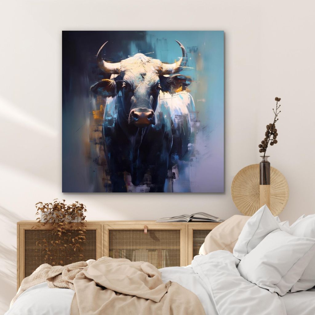 MuchoWow Wanddekoration Metall Metallbild Wandkunst 90x90 cm Taurus - Schwarz - Abstrakt - Hörner MuchoWow Aluminium Gemälde - Dekoration - Indus...