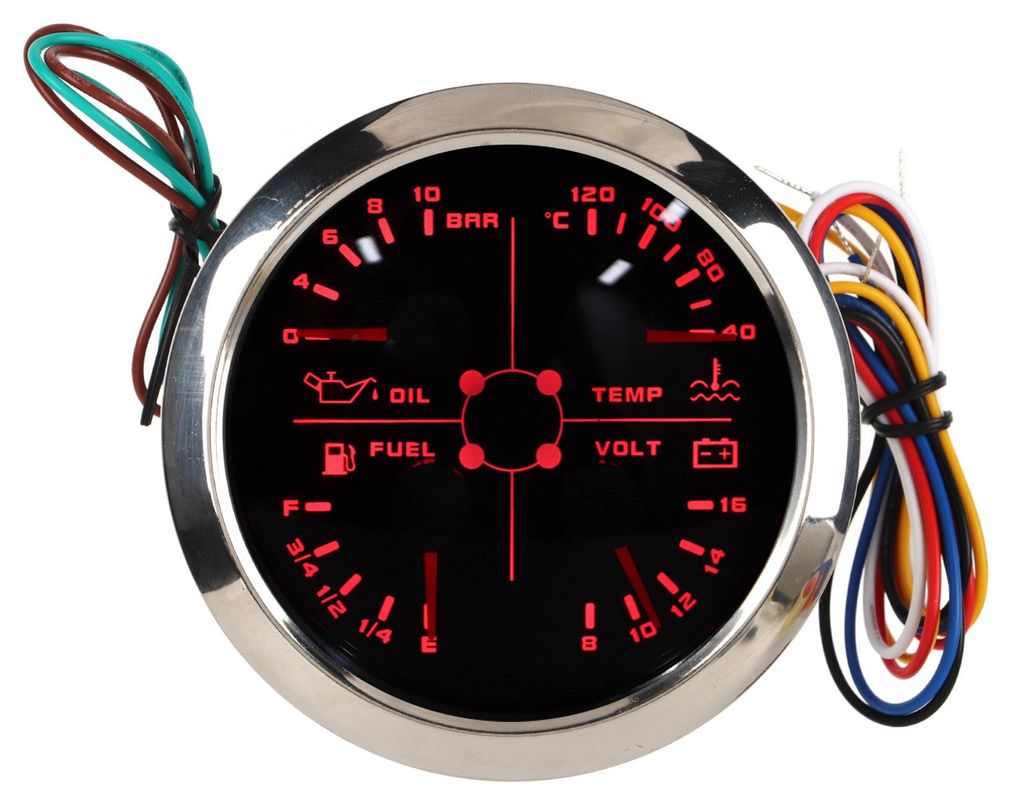 4-in-1-Multifunktionsanzeige (85 mm): Kraftstoffstand, öldruck, Wassertemperatur, Voltmeter (8šC16 V DC) für Auto, Wohnmobil, Boot, Motorrad