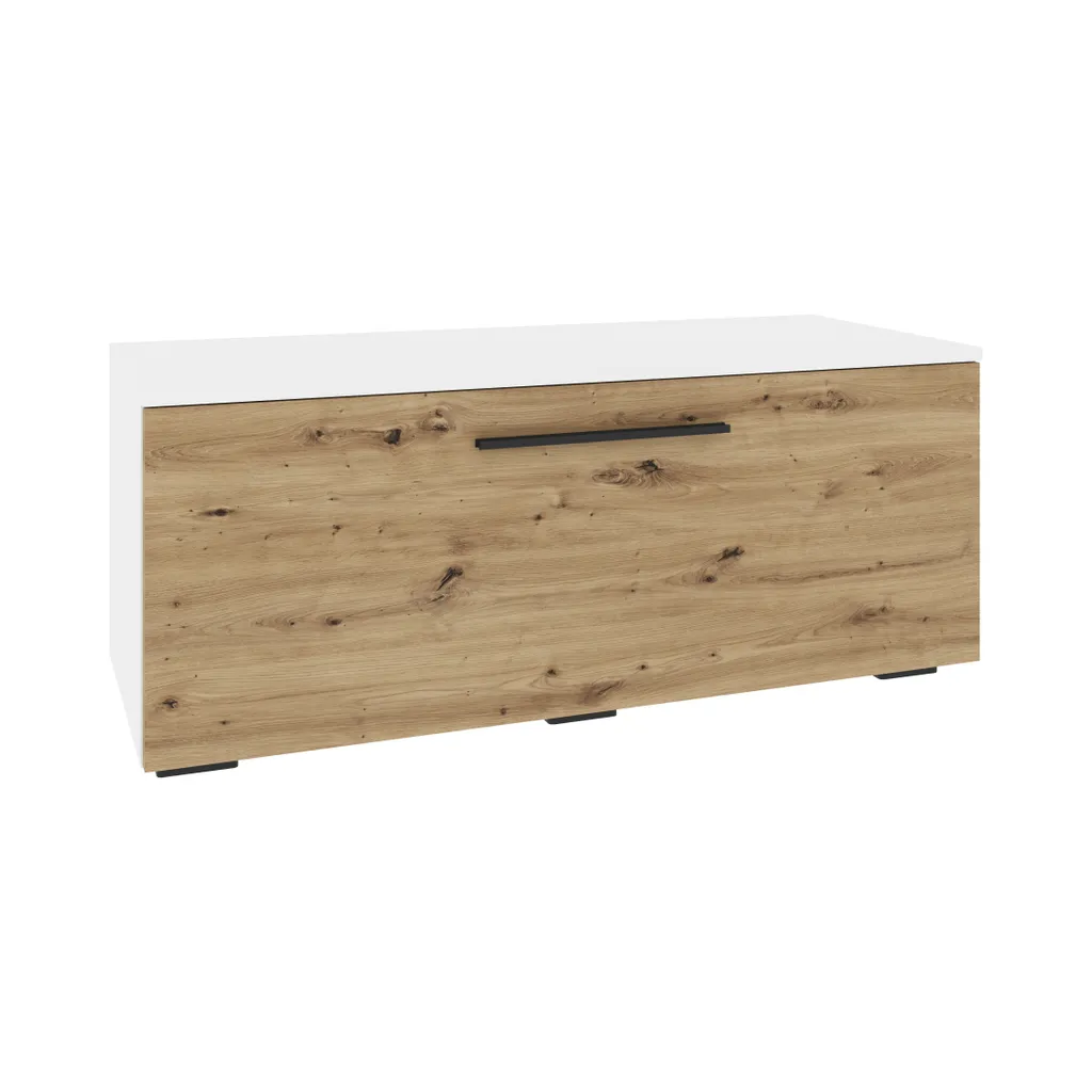 Meuble TV compact blanc chêne Artisan 95 cm avec 2 niches haaus Kos