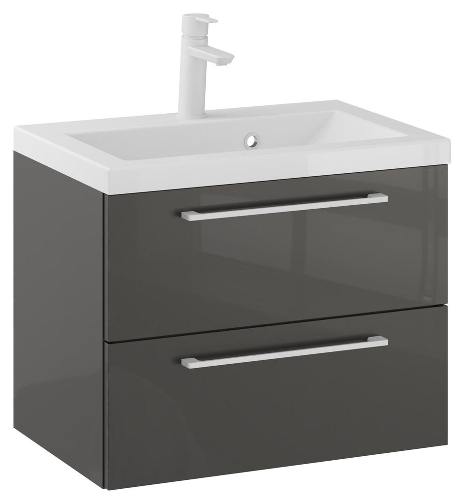 Rosen 60 cm Badezimmerschrank mit Waschbecken und Weißen Griffen - Zeitloses Design für Elegantes Bad