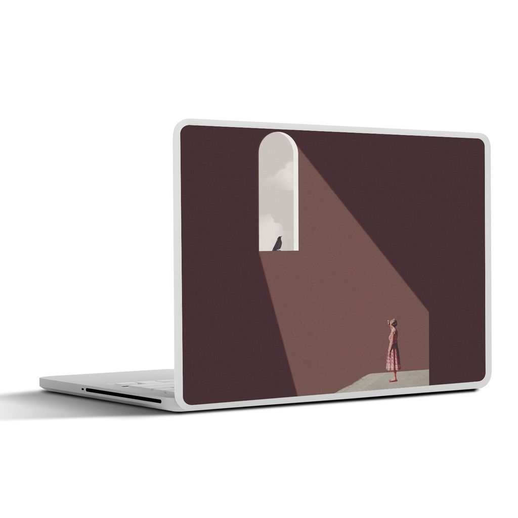 MuchoWow Laptop Aufkleber Sticker Cover Vintage - Vogel - Abstrakt - Mädchen 25x18 cm - Laptop-Deko