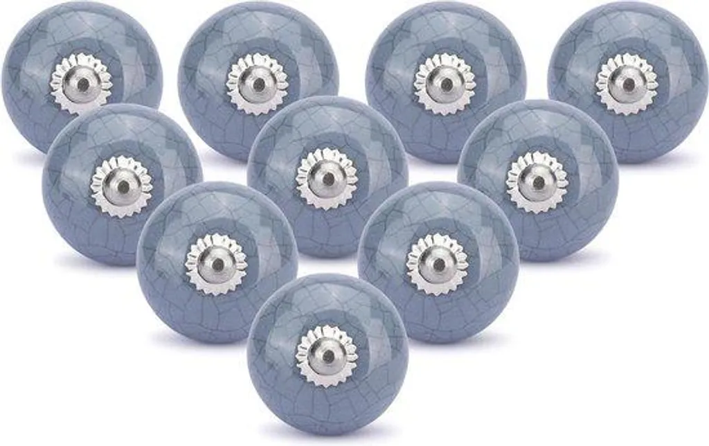 Lot de 10 poignées de meuble en céramique effet craquelé gris brillant
