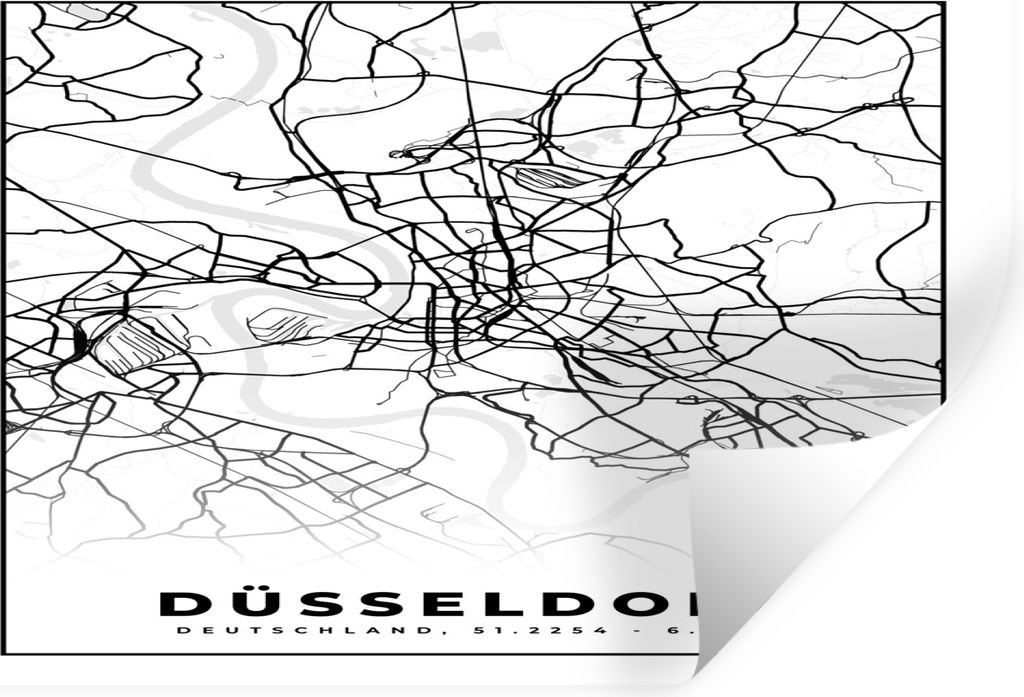 MuchoWow Wandtattoo Wandsticker Wandaufkleber Düsseldorf - Karte - Stadtplan - Wegbeschreibung 120x80 cm Selbstklebend und Repositionierbar - Se...