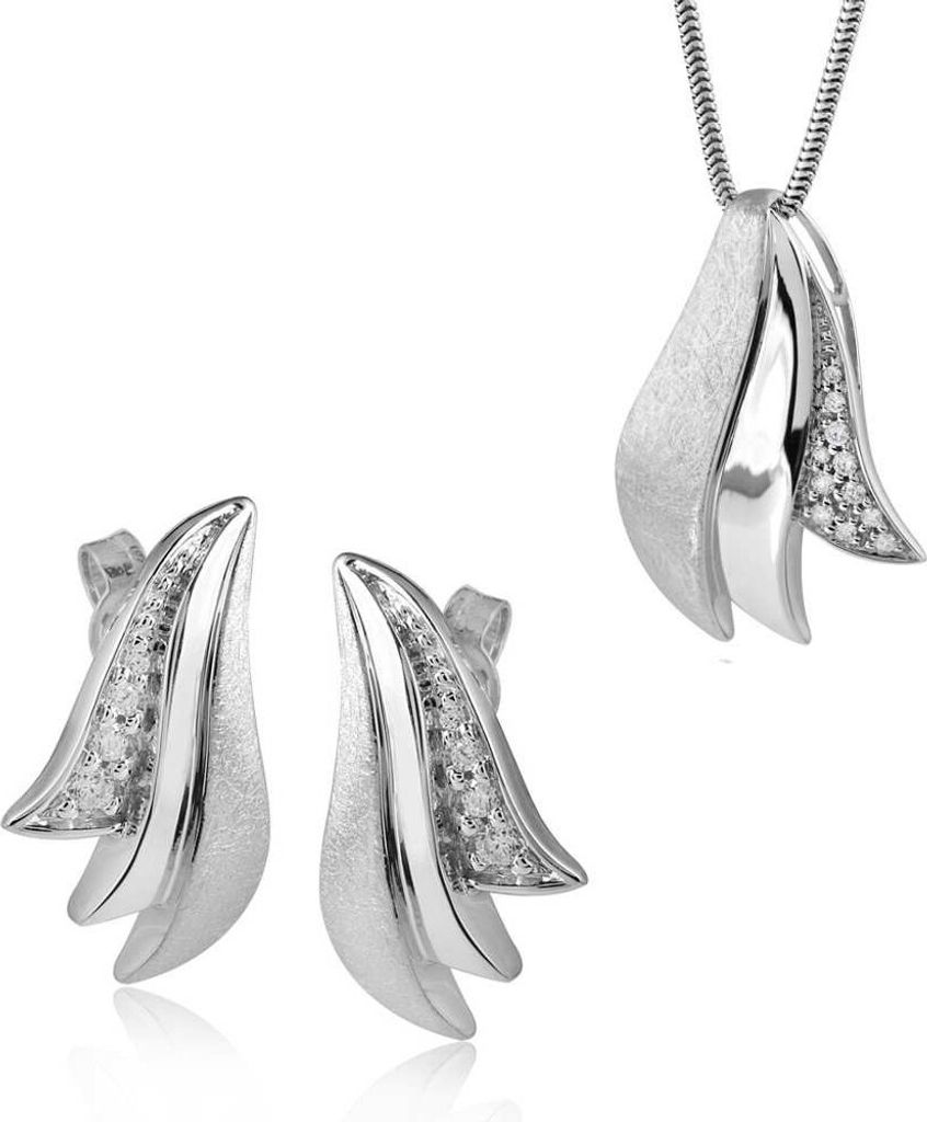 MATERIA Schmuckset Schlangenkette + 925 Silber Zirkonia Ohrstecker Blatt & Anhänger mattiert rhodiniert + Box