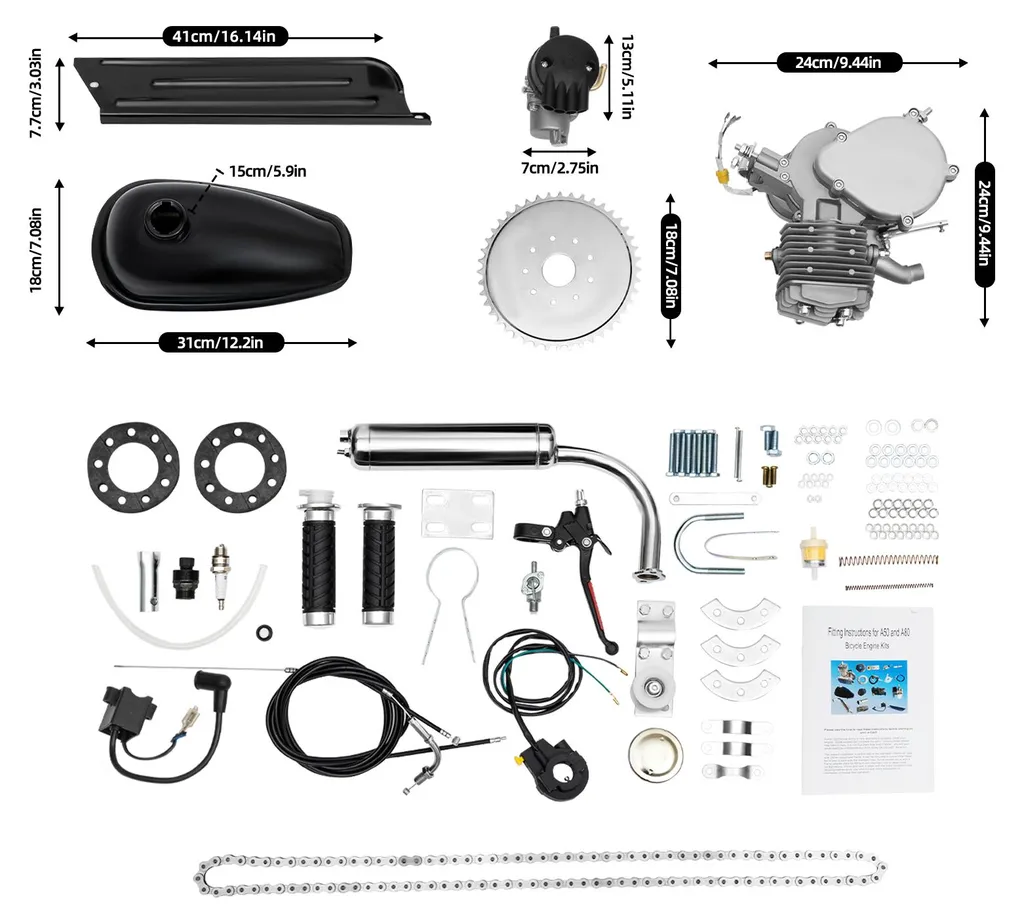 Moteur pour Vélo Thermique 80cc - Kit de Conversion Complet 2 Temps