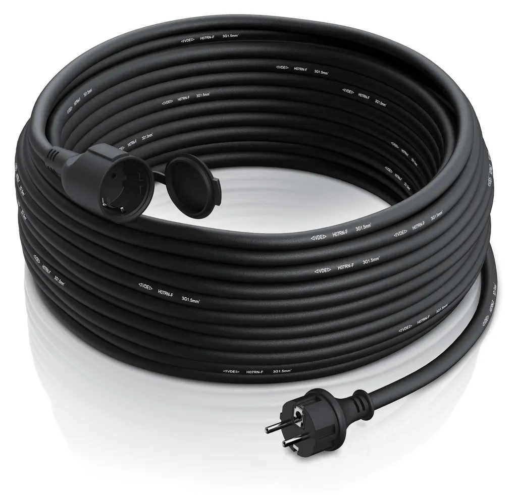 Rallonge Étanche IP44 de 30 mètres pour Jardin et Chantier 3500W Noire
