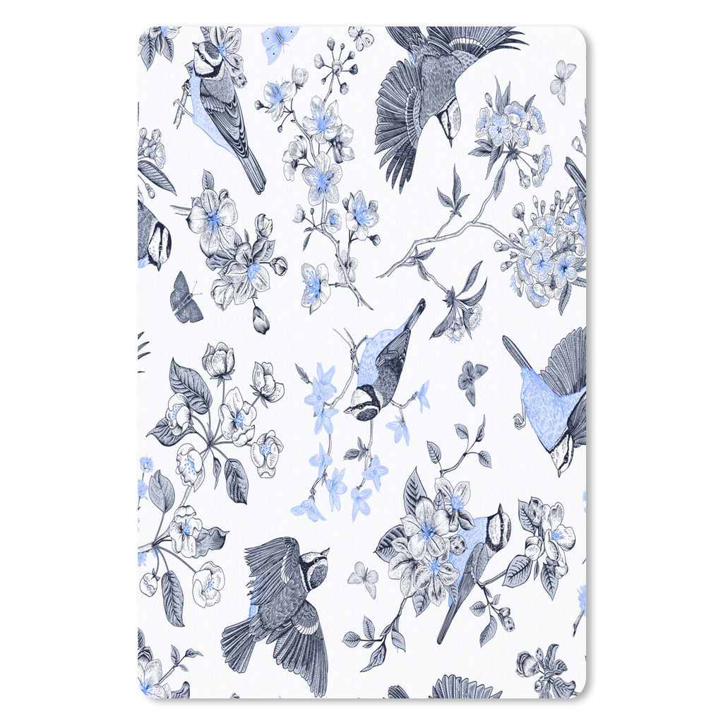 MuchoWow Mauspad Mousepad Blumen - Vogel - Blau 18x27 cm - Mousepads - Maus Mat - Pad - Mausunterlage