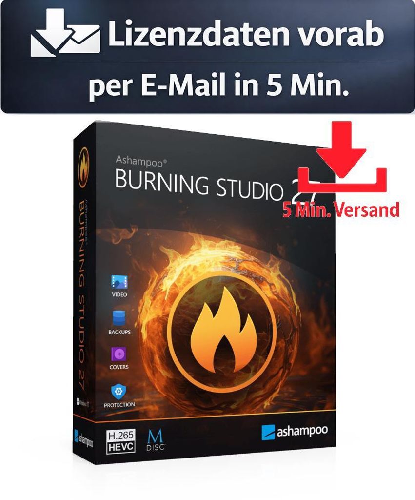 Ashampoo Burning Studio 27 (1 PC - perpetual) ESD Hilfsprogramme Tools Treiber 5 Min. Versand als Download per Mail