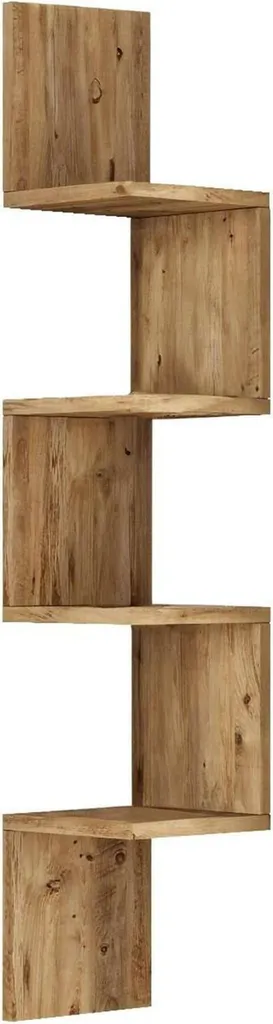 Étagère de coin en bois chêne marron meuble de rangement vertical
