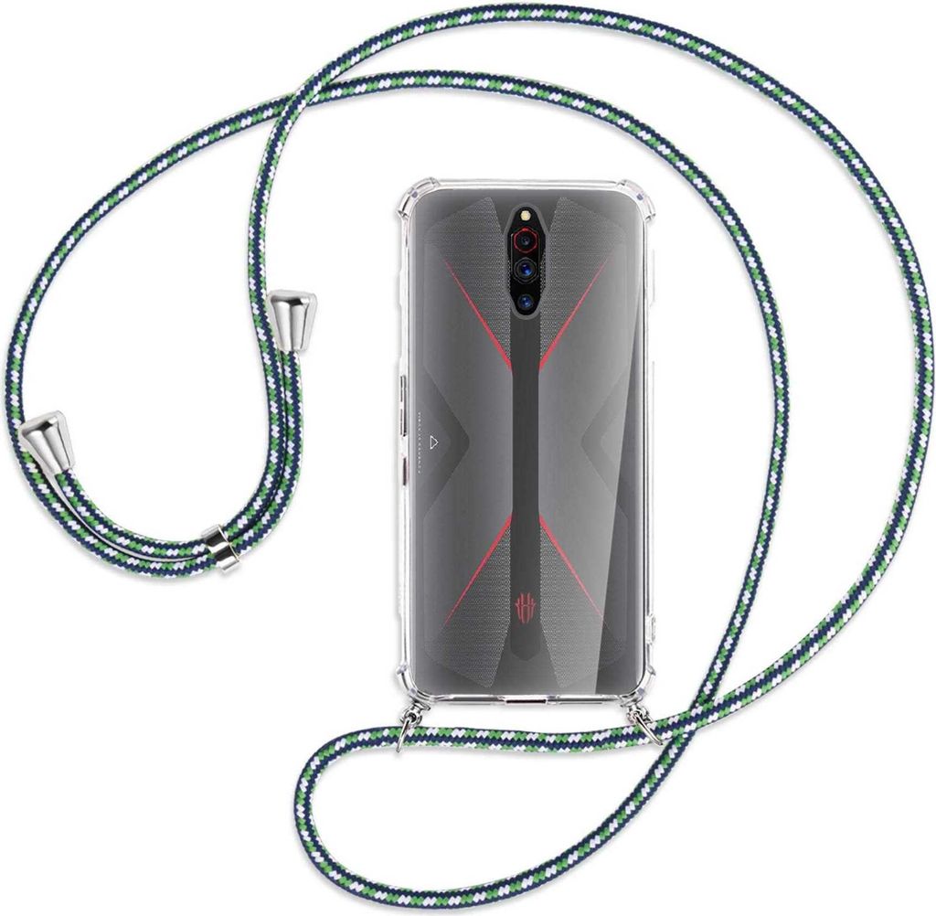 Handykette Backcover-Schutzhülle mit Band (Metall silberfarben) für ZTE Nubia Red Magic 5G - grün/blau/weiß