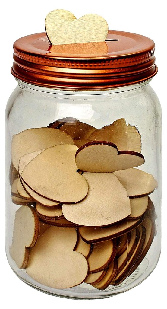 Wunschglas - Wunscherfüller/Gästebuch/Erinnerungsalbum/Spardose - 60 Holzherzen im Glas - inkl. Name - für Erinnerungen und Wünsche