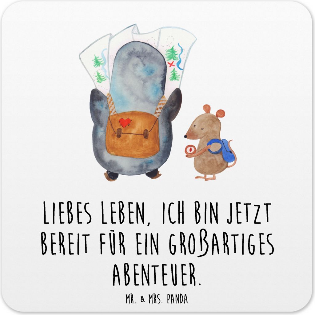Mr. & Mrs. Panda Tischuntersetzer Pinguin & Maus Wanderer 15er Set - Weiß - Geschenk, Untersetzer Tassen, Wandern, für Gläser, Glas-Untersetzer,...