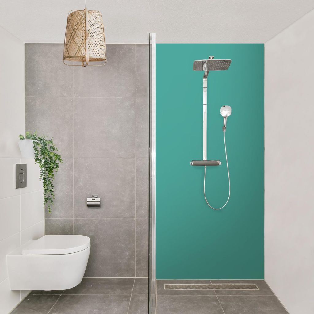 Duschrückwand mit Motiv selbstklebend - 0.61 mm Wandpaneel wasserfest Design türkis Unifarben Badrückwand fugenlos Premium matt 90x210 cm