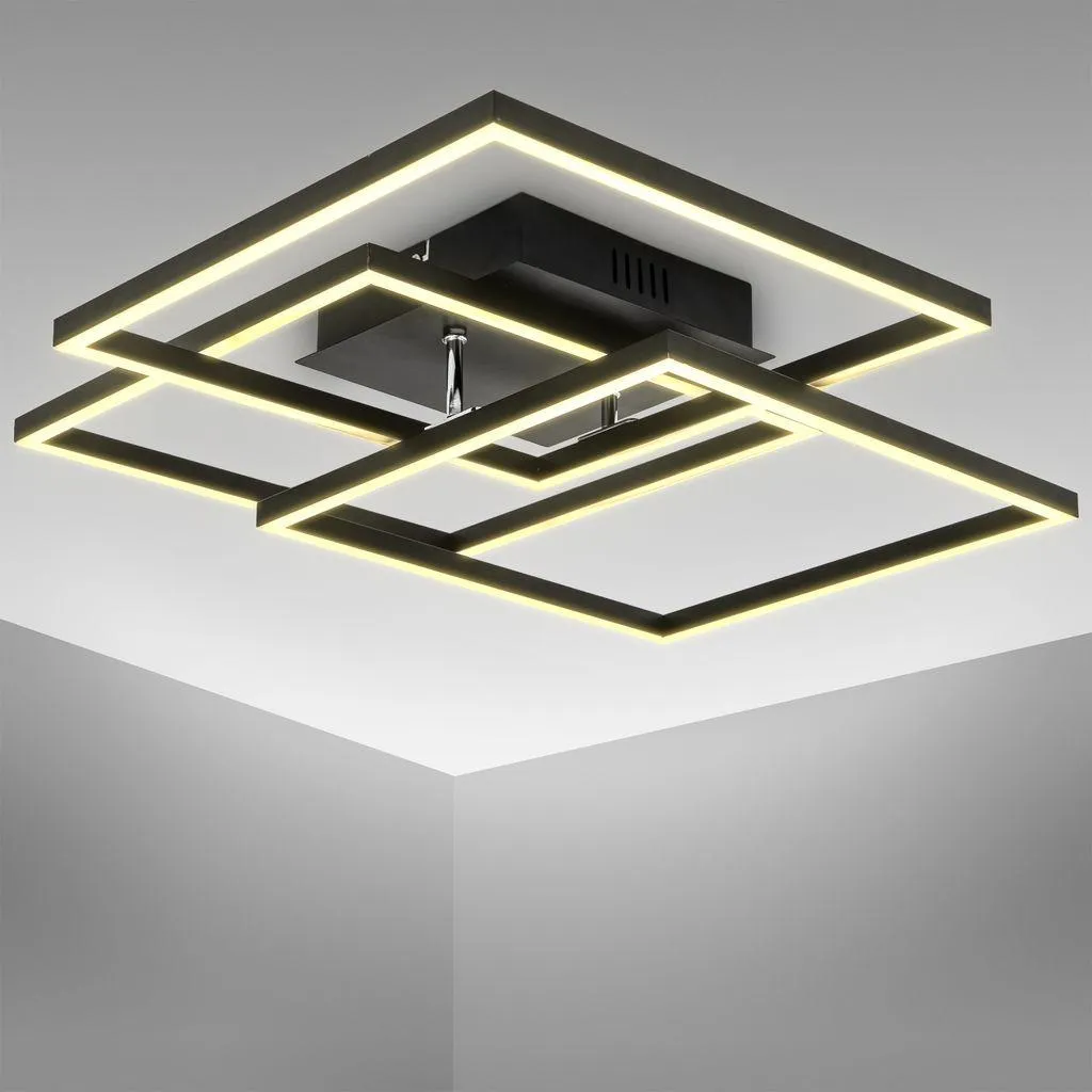 Éclairage Plafond LED Carré Noir 40W pour Bureau, Cuisine et Grand Salon