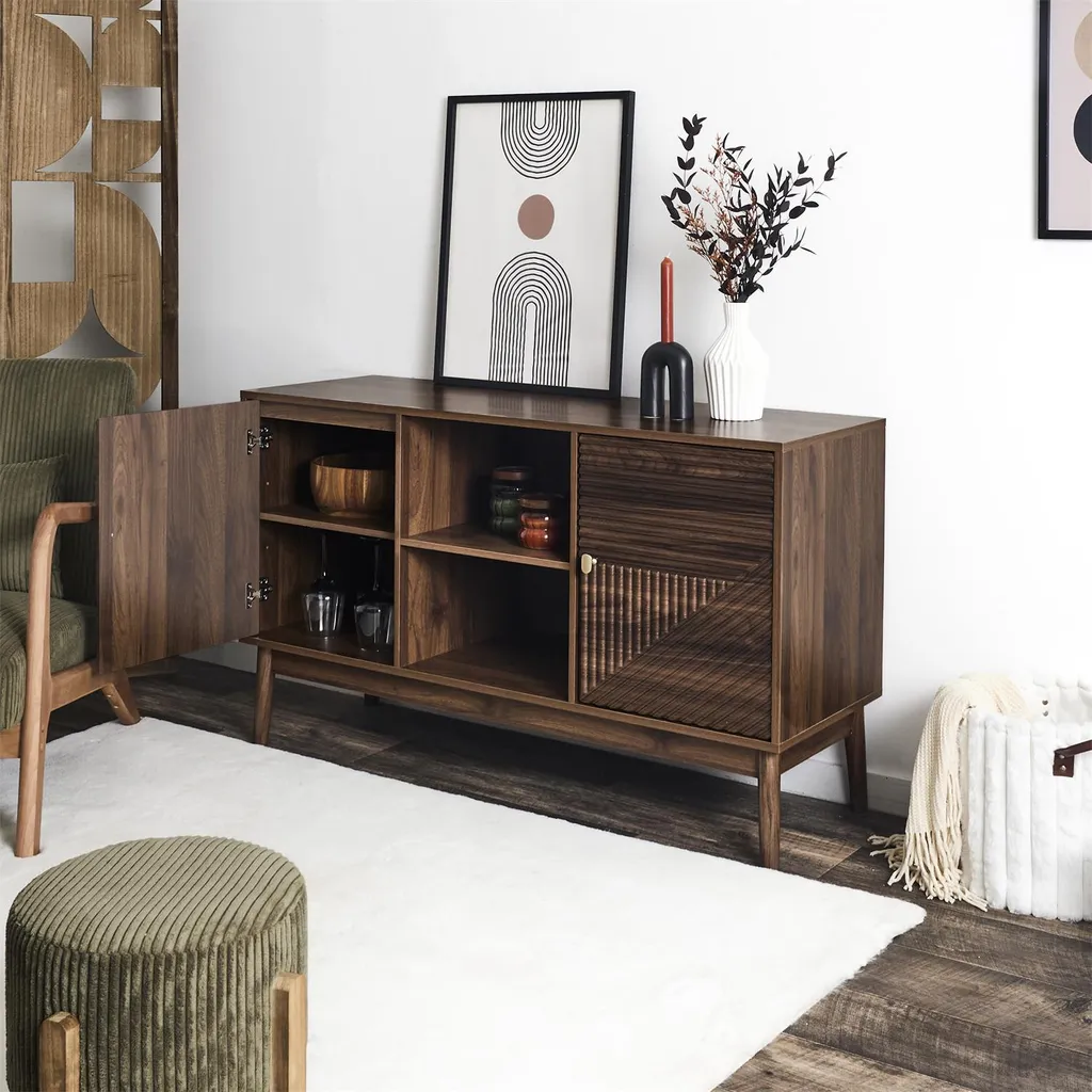 Buffet Bas Marron de 120cm avec Portes - Commode de Rangement Séjour