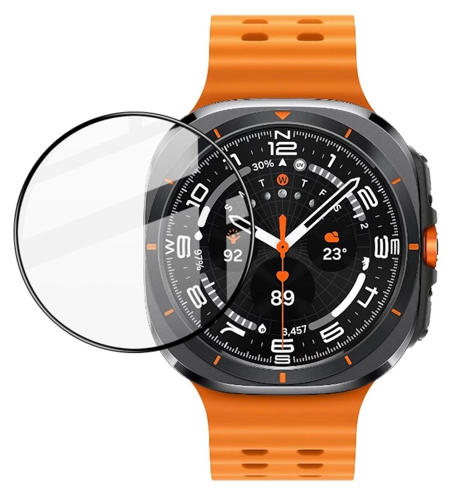 A close-up of a smartwatch screen protector being placed on a smartwatch.