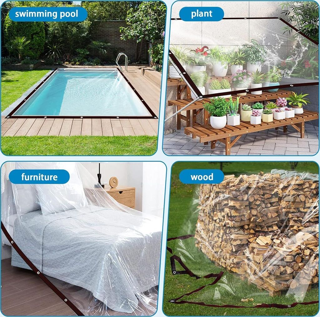 Transparent Plane mit ösen 3mx3m, Abdeckplane Wasserdicht, Produktbild 6