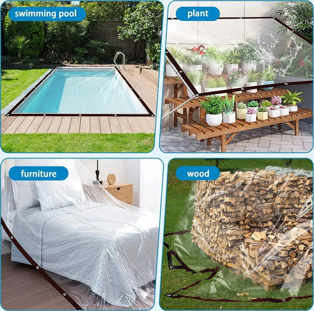 Bâche de couverture transparente 5x7m étanche avec œillets alu robustes