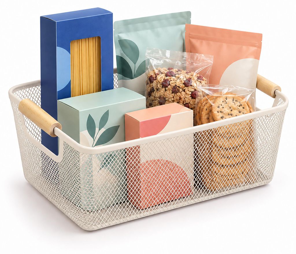 Relaxdays Drahtkorb mit Holzgriffen, eckig, Produktbild  KI-generiertes Bild
