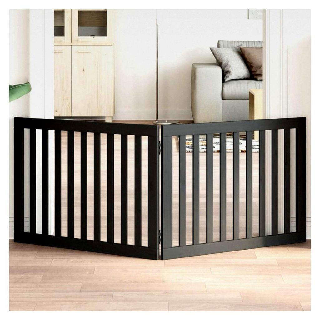 2-teiliges Hundetor Faltbar Schwarz 160 cm Pappelholz, Freistehendes Hundegitter Faltbarer Modularer Haustierzaun für Türen Treppen Flure Wohnzim...