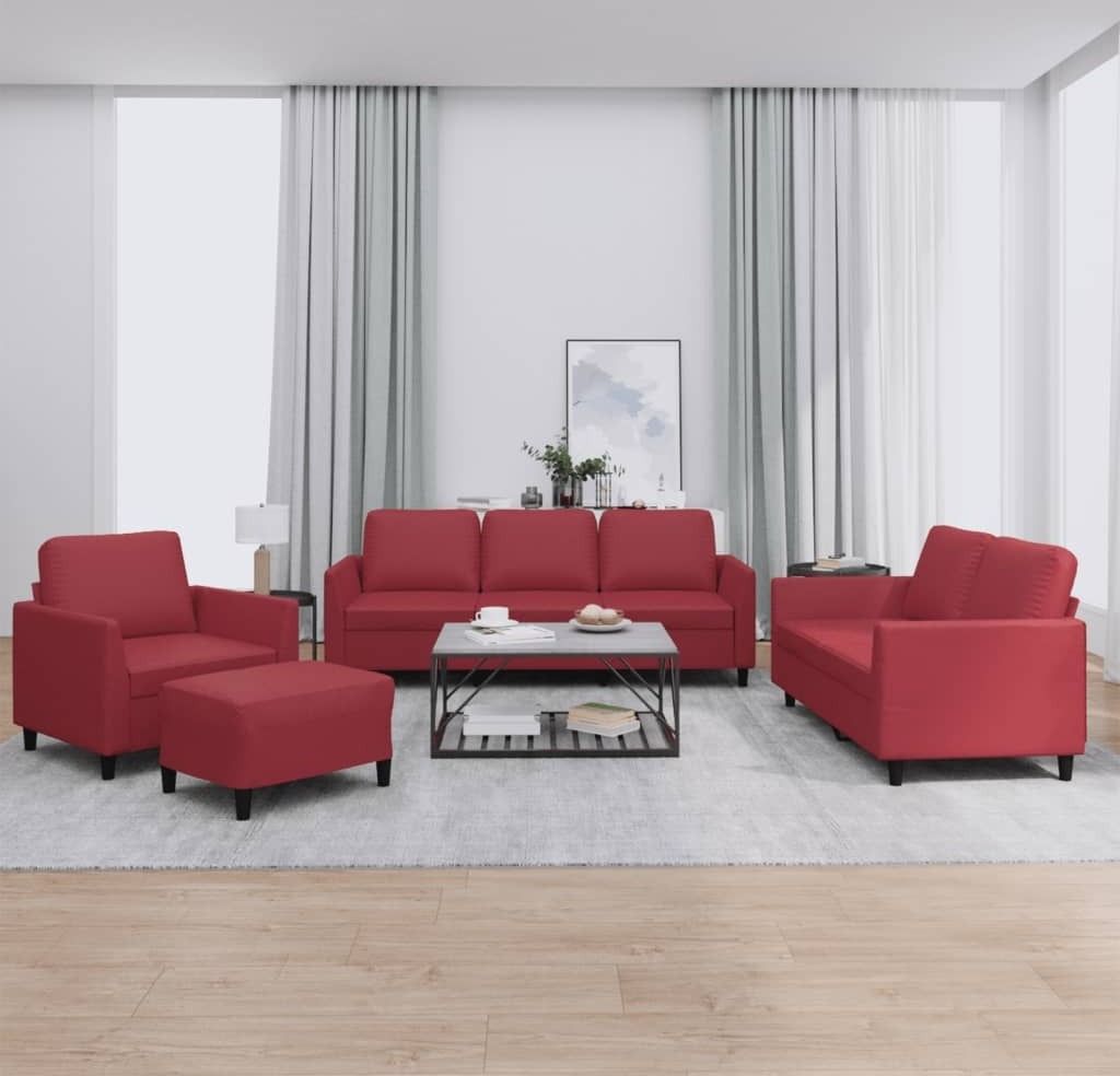 Maison Exclusive - 4-tlg. Sofagarnitur mit Kissen Weinrot Kunstleder