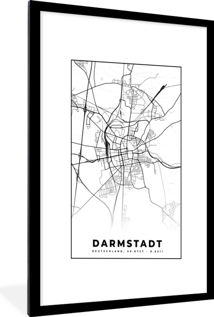 MuchoWow® Gerahmtes Poster Karte - Darmstadt - Stadtplan - Produktbild 