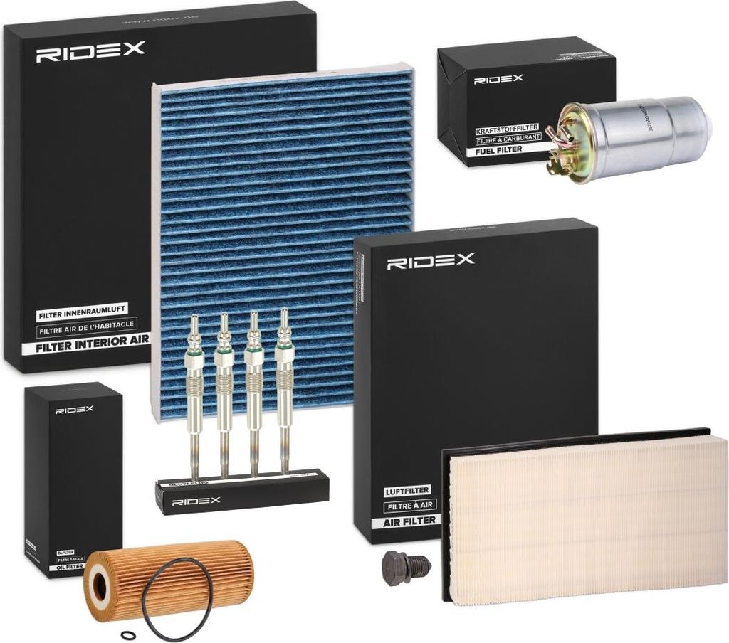 RIDEX Inspektionspaket Filterset für VW Golf IV Schrägheck (1J1) Golf IV Variant (1J5) Bora Limousine (1J2) Bora Variant (1J6) New Beetle Schräg...