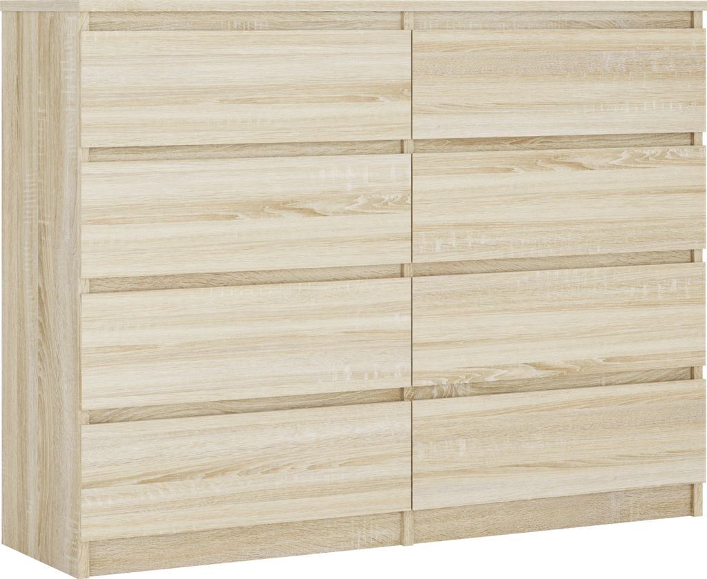 Kommode 8 Schubladen, Farbe: Sonoma Eiche, 120 x 101 x 39 cm
