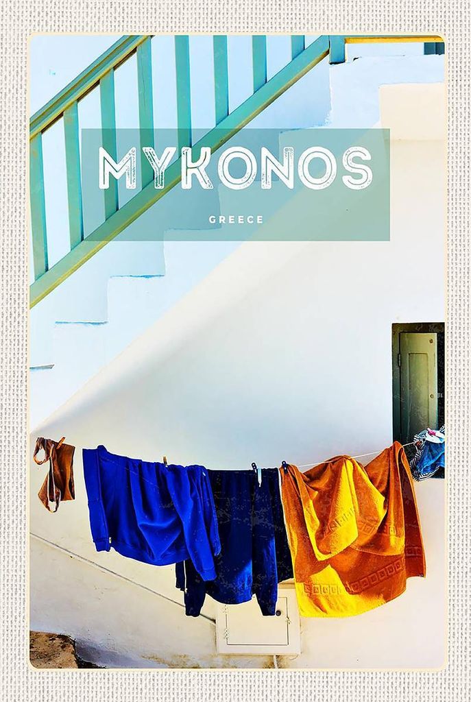 vianmo Holzschild 18x12 cm Griechenland Greece Mykonos Gebäude Bildmotiv Reisemotiv Abenteuer Reisen