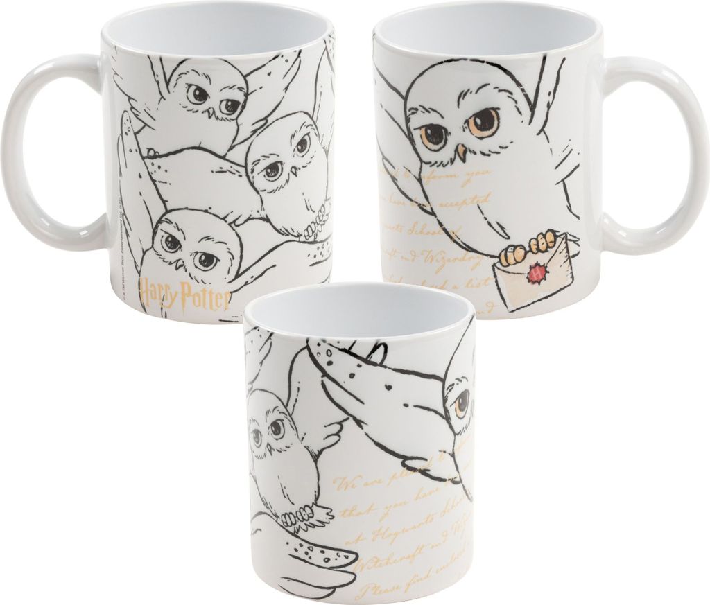Harry Potter Tasse - Hedwig Hogwarts Brief Becher Kaffeetasse Kaffeebecher aus Keramik Weiß 320 ml