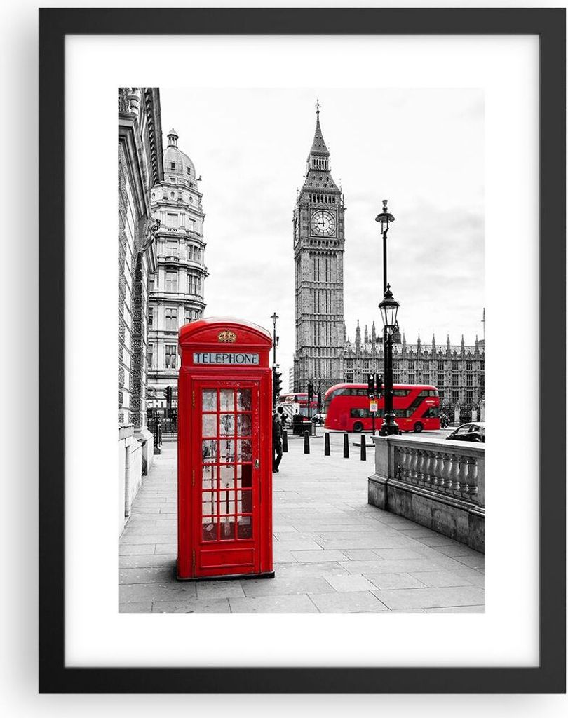 Gerahmtes Poster - Schwarzer Rahmen - Schuppen Telefon London - 30x40 cm - Wand Bild - Wanddeko - Wandbilder - Wandposter - Bilderrahmen - Bilder -...