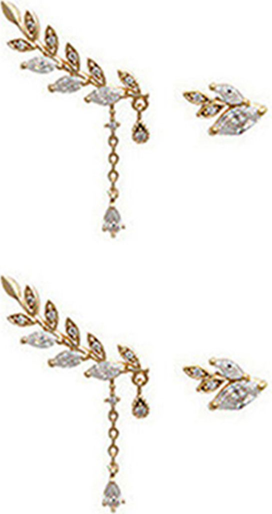 Ohrstecker, asymmetrisch, rostfrei, für Damen, Blatt-Strass-Quasten-Ohrringe für Hochzeit-Golden