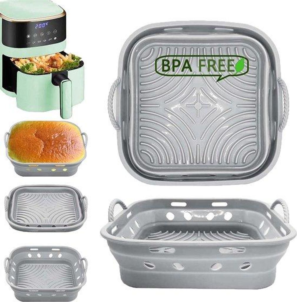 Silikonmatten für Luftfritteuse, 2 Stück 21 cm, falbar/recyclbar, für Luftfritteuse, Accessoires für Luftfritteuse, für magnetron und Backofen...