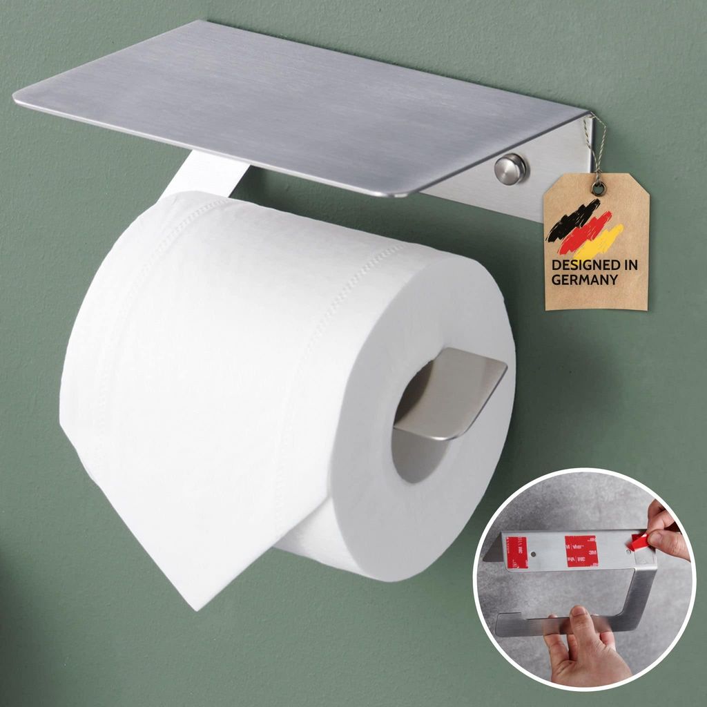DEKAZIA Toilettenpapierhalter ohne Bohren Edelstahl | Klopapierhalter ohne Bohren | Klorollenhalter ohne Bohren Klopapierhalter WC Papier Halteru...
