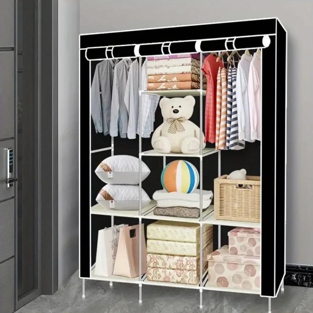 Tragbarer Kleiderschrank - Stoff-Kleiderschrank - Metallrahmen - Reißverschluss - 126×44×170 cm - Montage erforderlich - Regalböden - Weiß