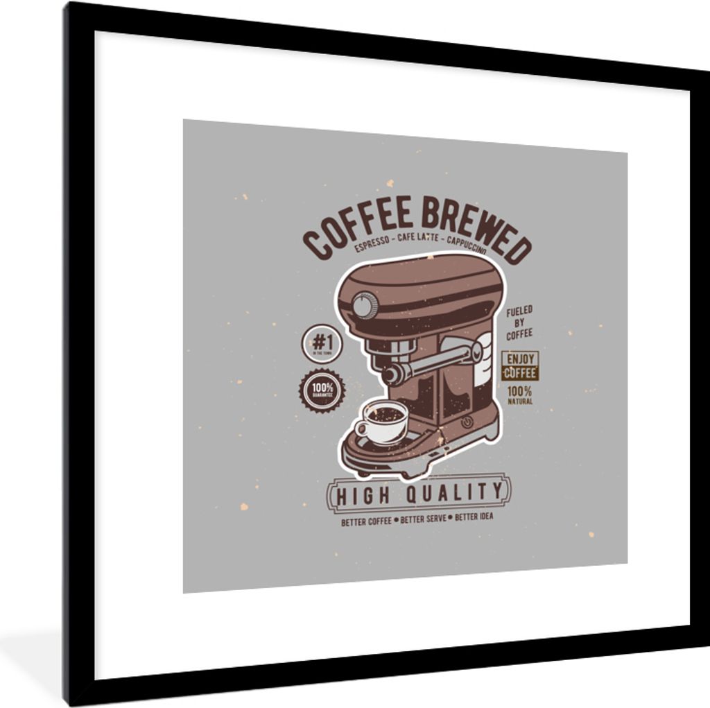 MuchoWow MuchoWow Gerahmtes Poster Kaffeemaschine - Tasse - Retro - Zeichnung 40x40 cm - Poster mit zchwarzem Bilderrahmen - Poster - Plakat im...