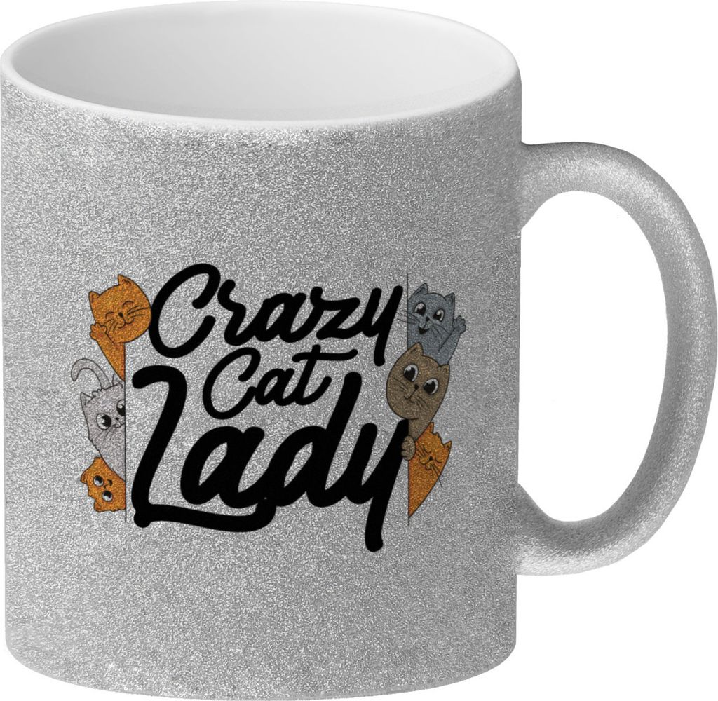 Katzen Glitzer-Kaffeebecher Crazy Cat Lady Produktbild 