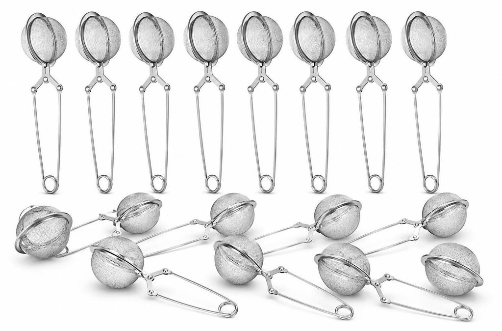 Bayli 15er Set Teezange aus Edelstahl für losen Tee | 15 Stück Tee Ei in Kugelform | Siebzange für Tasse | Teefilter | Gewürzzange | Teesieb | ...
