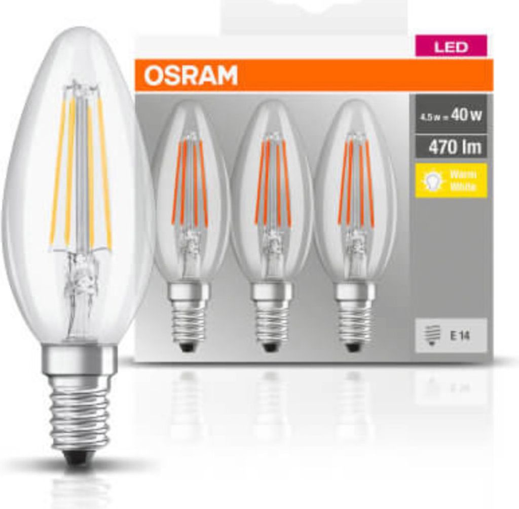 3 x żarówki Osram LED świecowe 4W = 40W E14 przezroczyste Zdjęcie produktu 