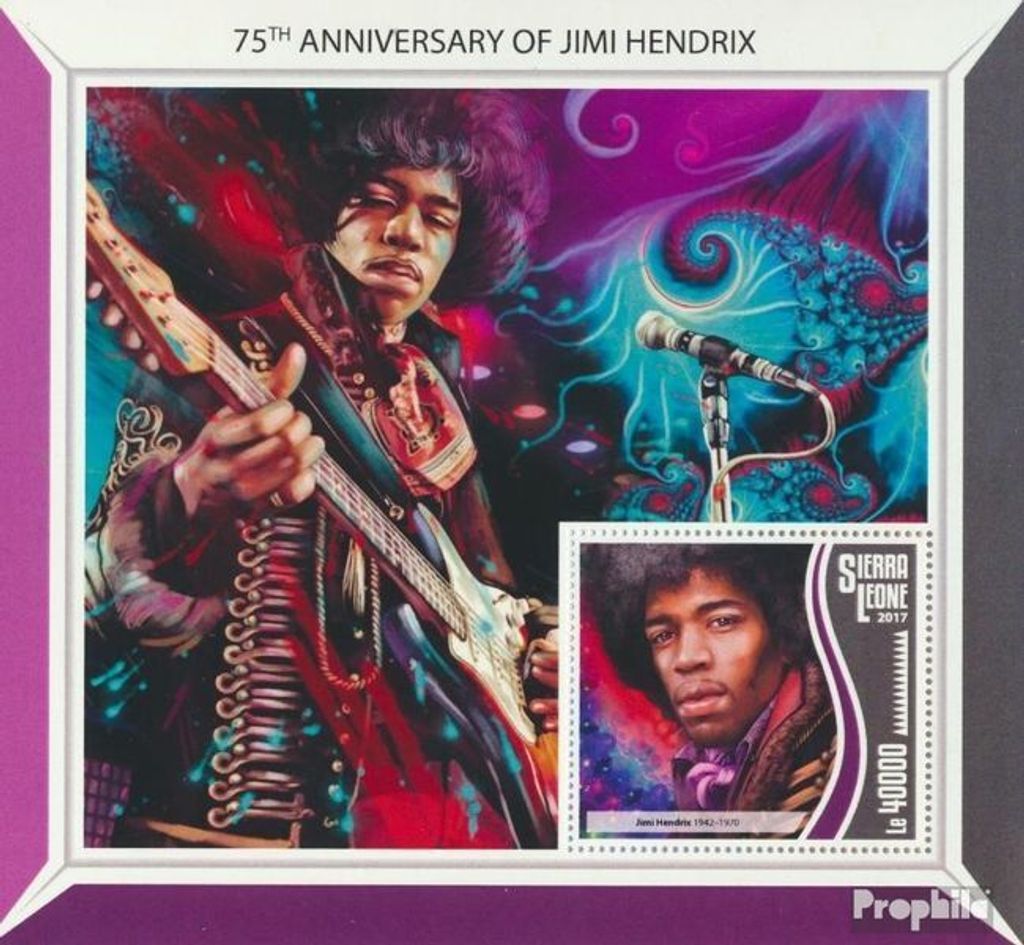 Briefmarken Sierra Leone 2017 Mi Block 1288 (kompl. Ausg.) postfrisch Jimi Hendrix